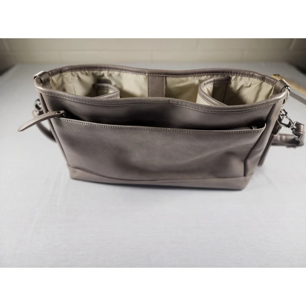 OiOi‎ Pram Caddy Oatmeal Vegan Leather Stroller Bag W/ Attachable Shoulder Strap